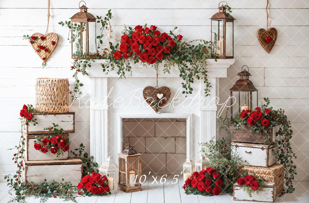 Kate Valentine's Day White Fireplace Backdrop Designed by Emetselch - Kate Backdrop AU