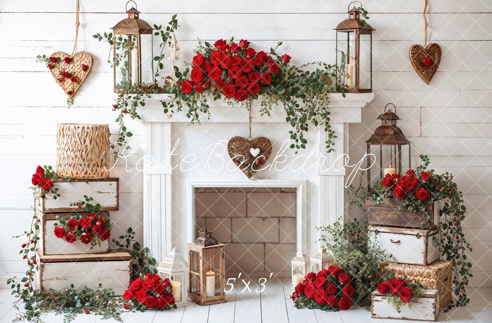 Kate Valentine's Day White Fireplace Backdrop Designed by Emetselch - Kate Backdrop AU