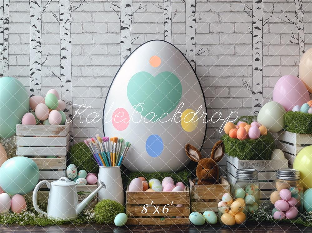 Kate Easter Egg Painting Backdrop White Brick Wall Designed by Mini MakeBelieve - Kate Backdrop AU
