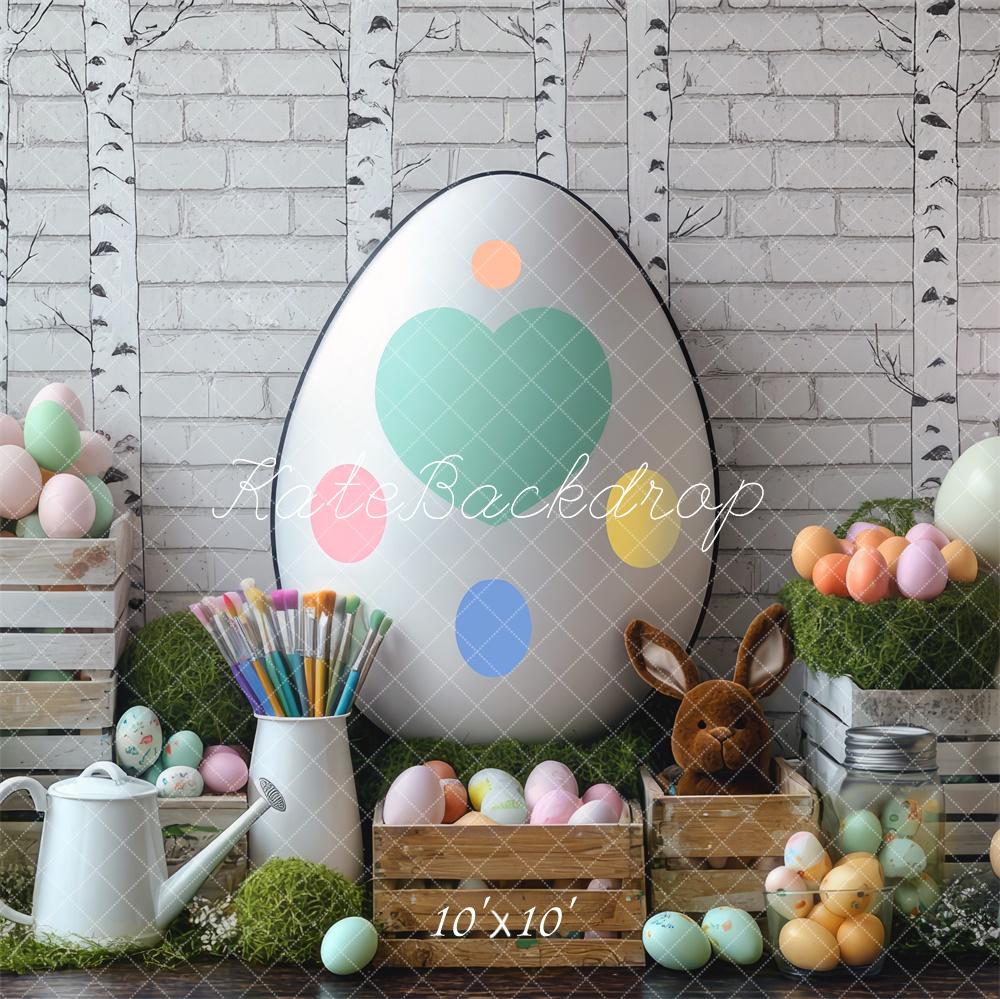 Kate Easter Egg Painting Backdrop White Brick Wall Designed by Mini MakeBelieve - Kate Backdrop AU