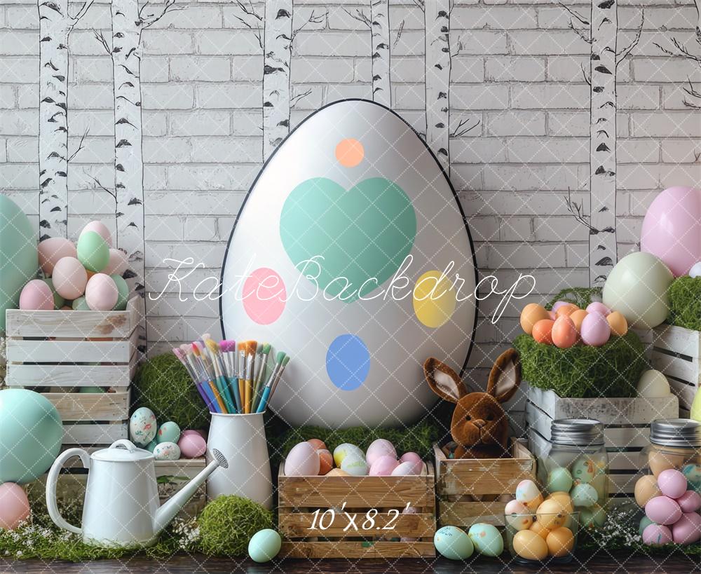 Kate Easter Egg Painting Backdrop White Brick Wall Designed by Mini MakeBelieve - Kate Backdrop AU