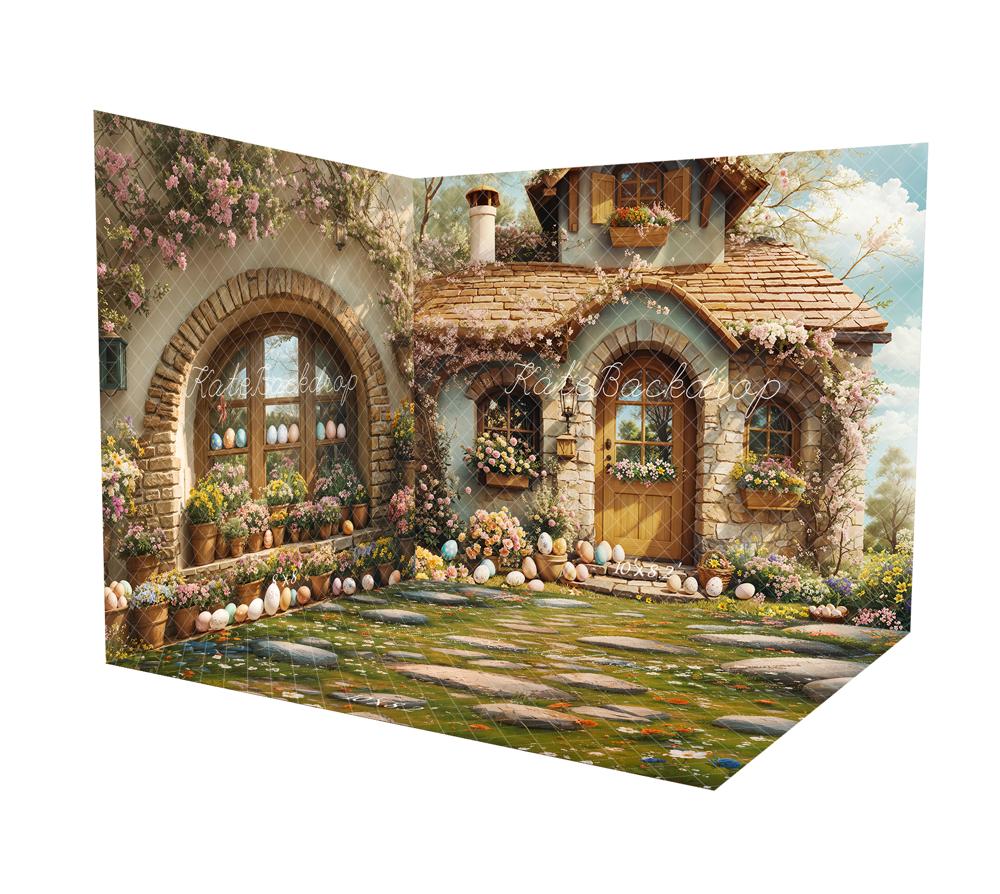 Kate Easter Cottage Floral Eggs Room Set(8ftx8ft&10ftx8ft&8ftx10ft) - Kate Backdrop AU
