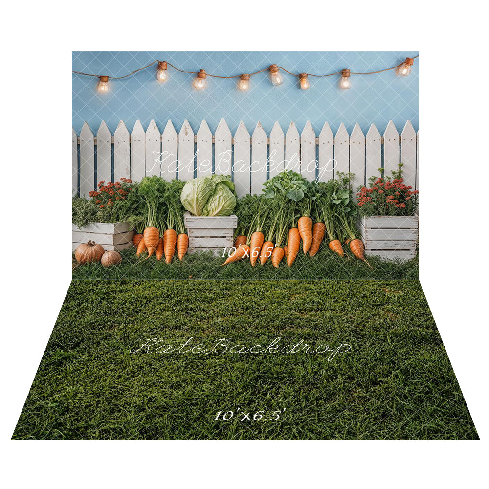 Kate Spring Fence Cabbage Backdrop+Green Grass Lawn Floor Backdrop - Kate Backdrop AU