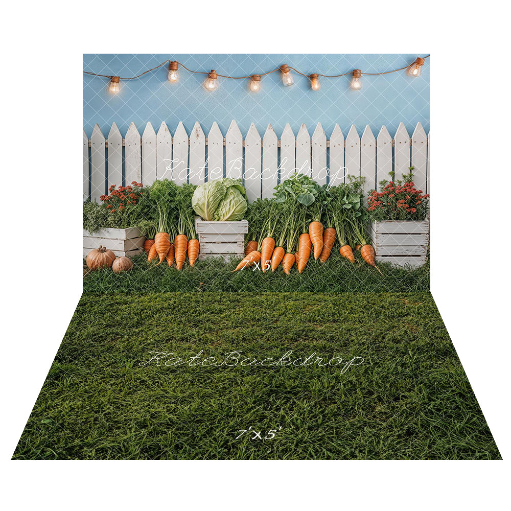 Kate Spring Fence Cabbage Backdrop+Green Grass Lawn Floor Backdrop - Kate Backdrop AU