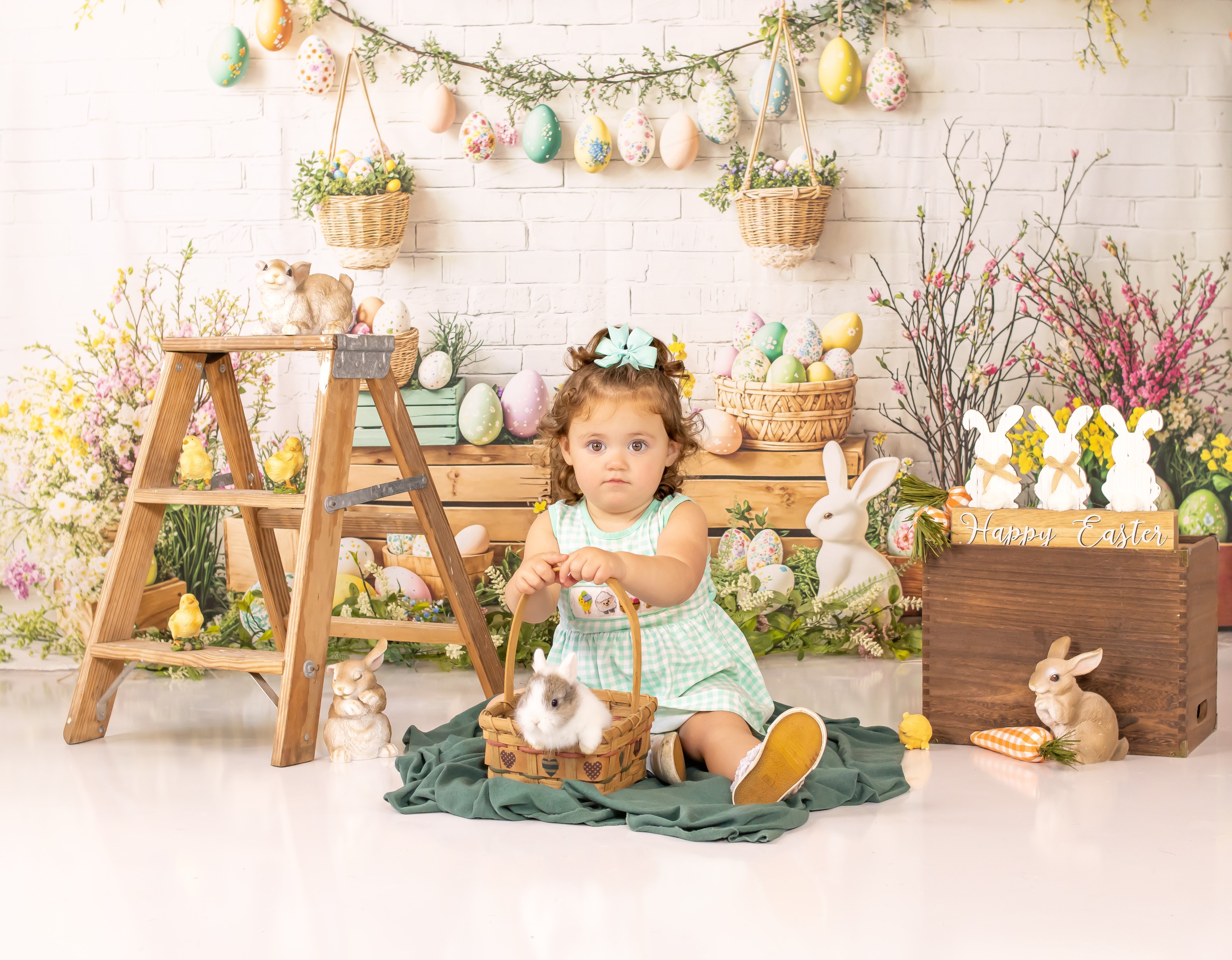 Kate Easter Bunny Floral Egg Rustic Backdrop Designed by Emetselch - Kate Backdrop AU