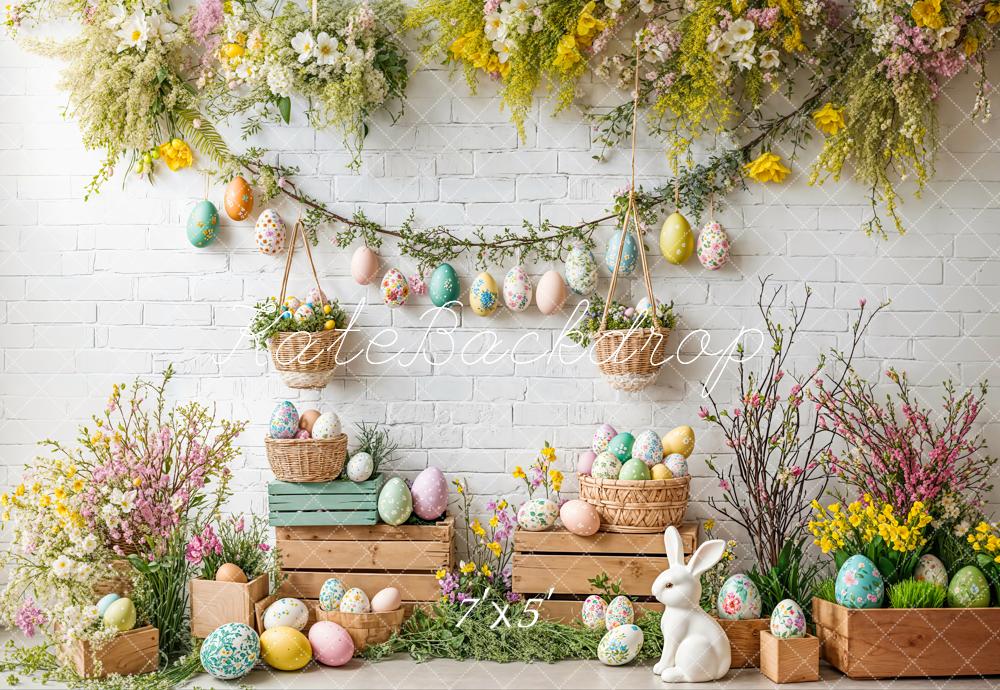 Kate Easter Bunny Floral Egg Rustic Backdrop Designed by Emetselch - Kate Backdrop AU