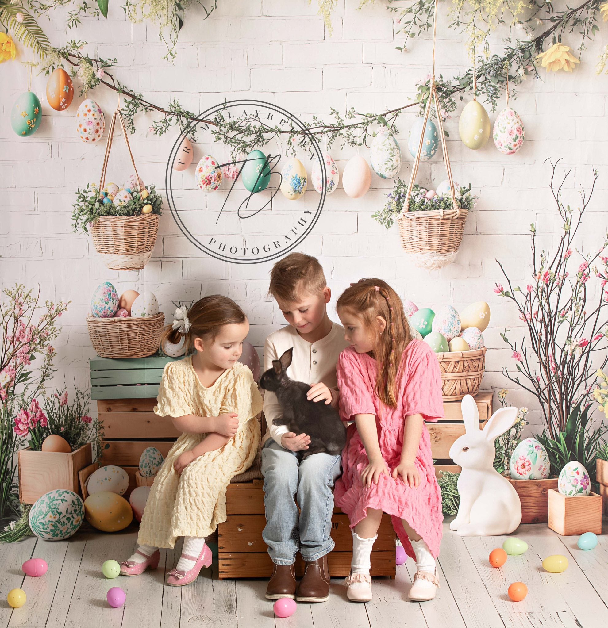 Kate Easter Bunny Floral Egg Rustic Backdrop Designed by Emetselch - Kate Backdrop AU