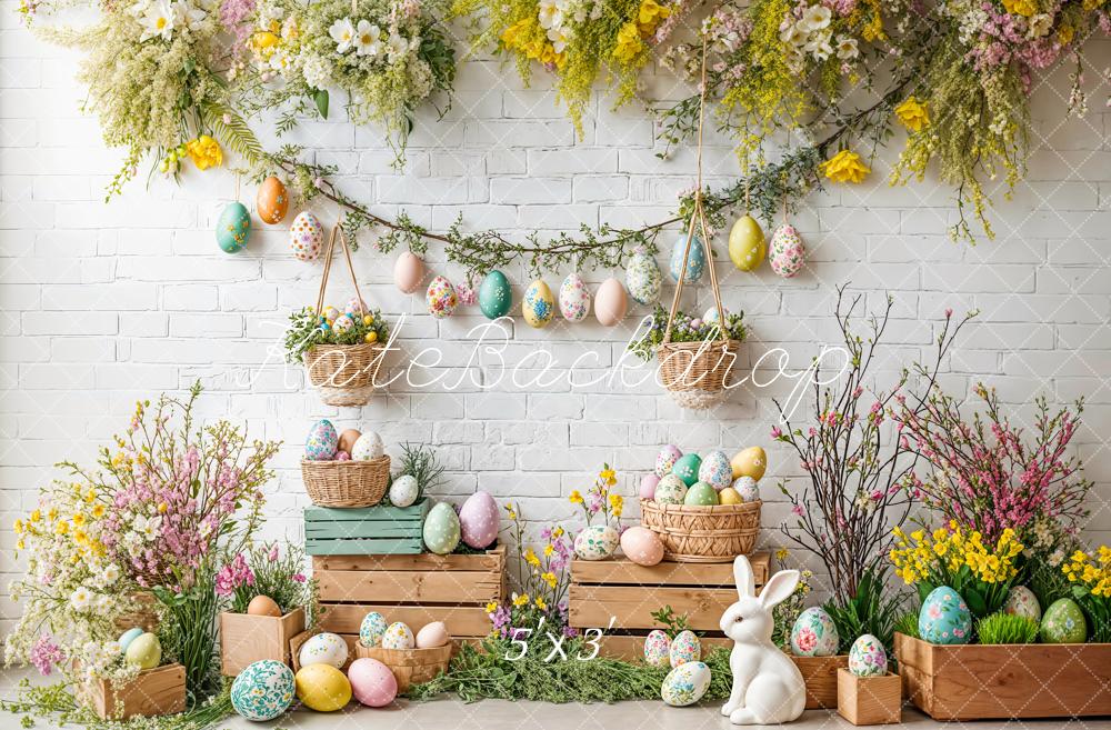 Kate Easter Bunny Floral Egg Rustic Backdrop Designed by Emetselch - Kate Backdrop AU