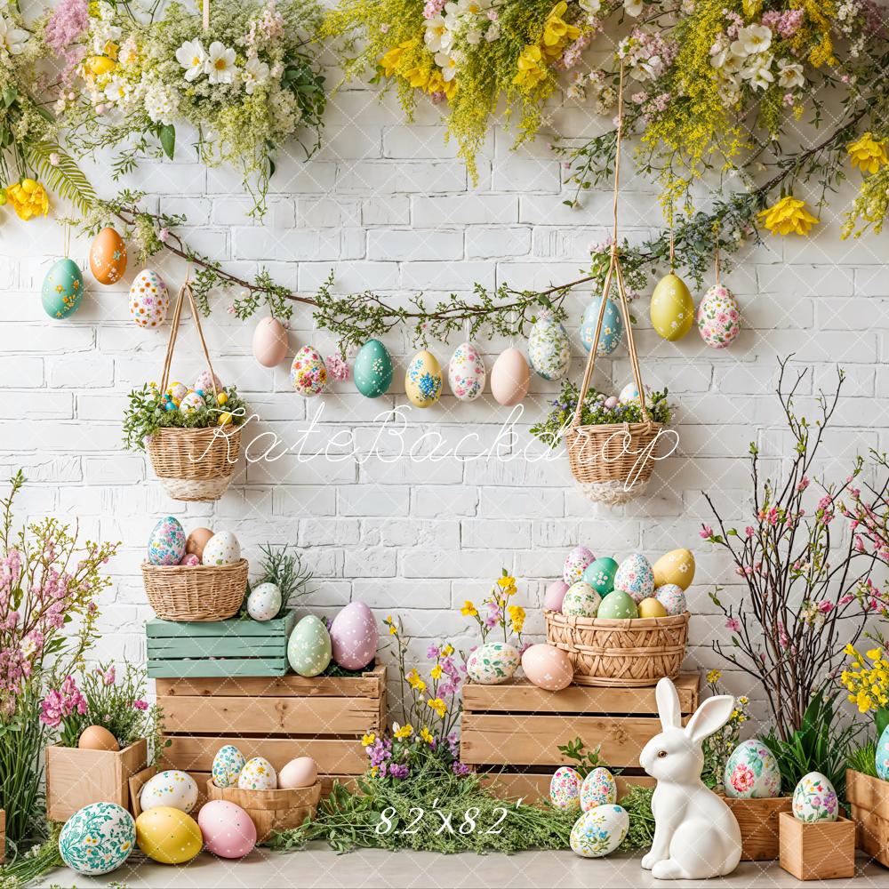 Kate Easter Bunny Floral Egg Rustic Backdrop Designed by Emetselch - Kate Backdrop AU
