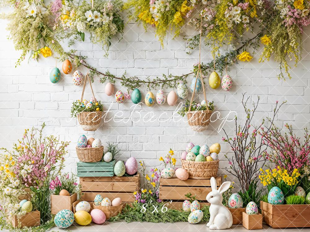 Kate Easter Bunny Floral Egg Rustic Backdrop Designed by Emetselch - Kate Backdrop AU