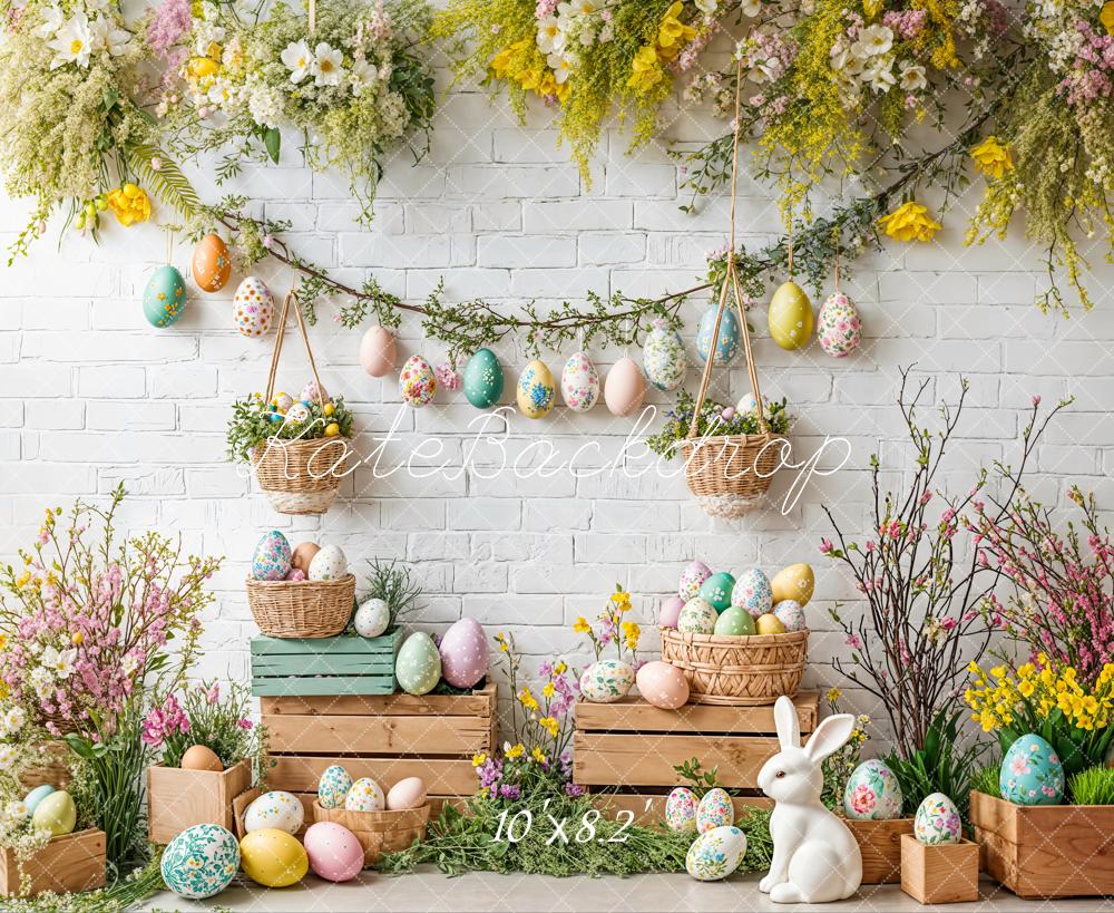 Kate Easter Bunny Floral Egg Rustic Backdrop Designed by Emetselch - Kate Backdrop AU