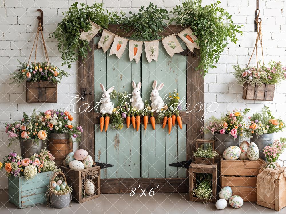 Kate Easter Bunny Carrots Door Wood Backdrop Designed by Emetselch - Kate Backdrop AU