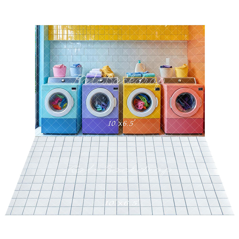 Kate Colorful Laundry Room Backdrop+ Grid Tile Floor Backdrop - Kate Backdrop AU