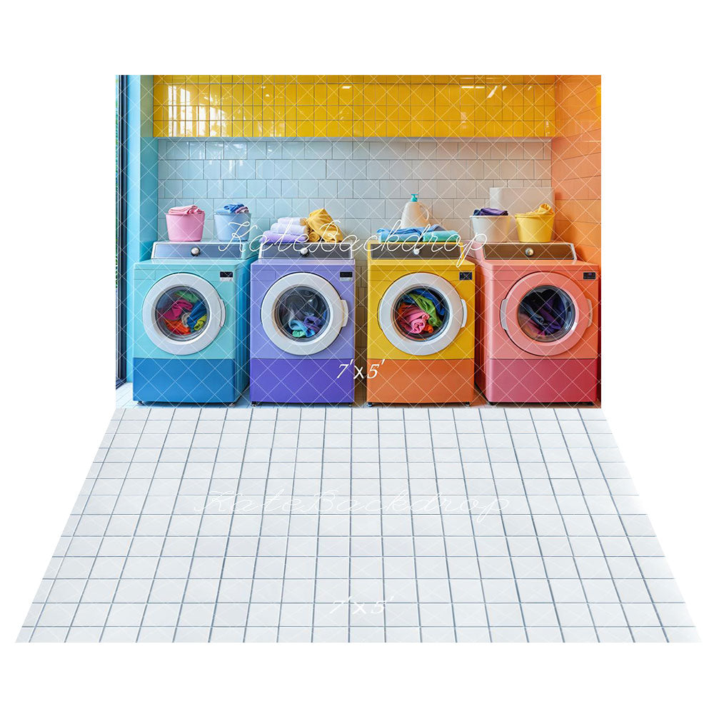 Kate Colorful Laundry Room Backdrop+ Grid Tile Floor Backdrop - Kate Backdrop AU