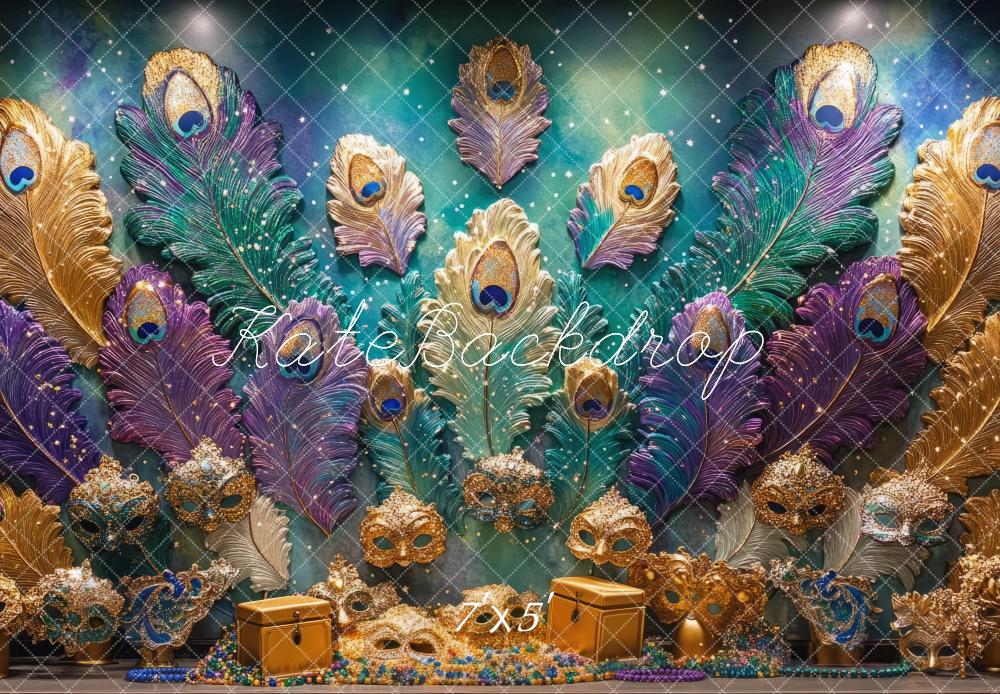 Kate Mardi Gras Peacock Feather Mask Wall Backdrop Designed by Mini MakeBelieve - Kate Backdrop AU