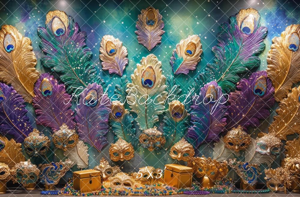Kate Mardi Gras Peacock Feather Mask Wall Backdrop Designed by Mini MakeBelieve - Kate Backdrop AU