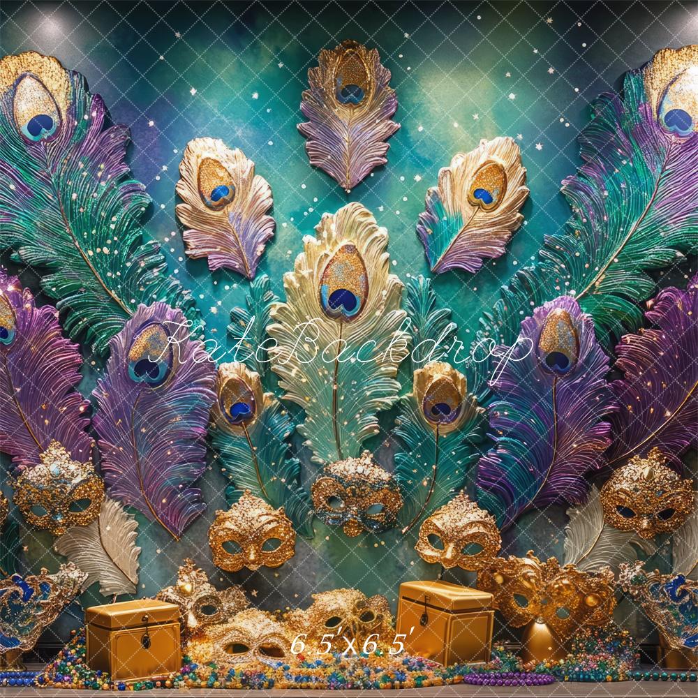 Kate Mardi Gras Peacock Feather Mask Wall Backdrop Designed by Mini MakeBelieve - Kate Backdrop AU