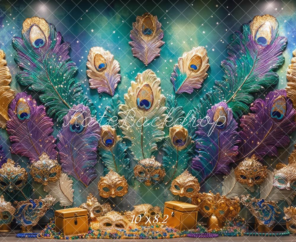 Kate Mardi Gras Peacock Feather Mask Wall Backdrop Designed by Mini MakeBelieve - Kate Backdrop AU