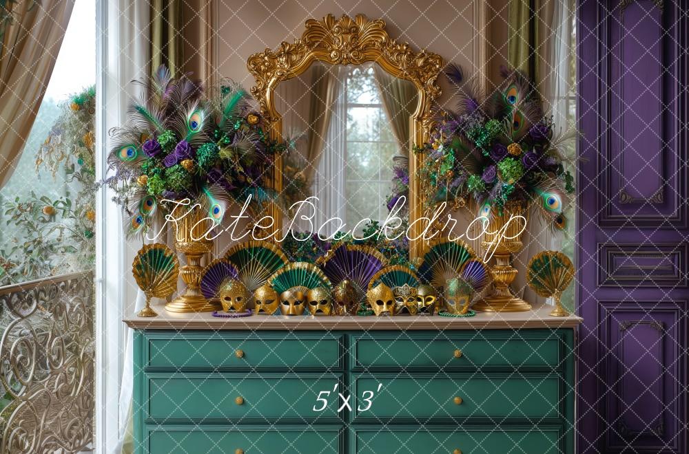 Kate Mardi Gras Dresser Peacock Masks Backdrop Designed by Mini MakeBelieve - Kate Backdrop AU