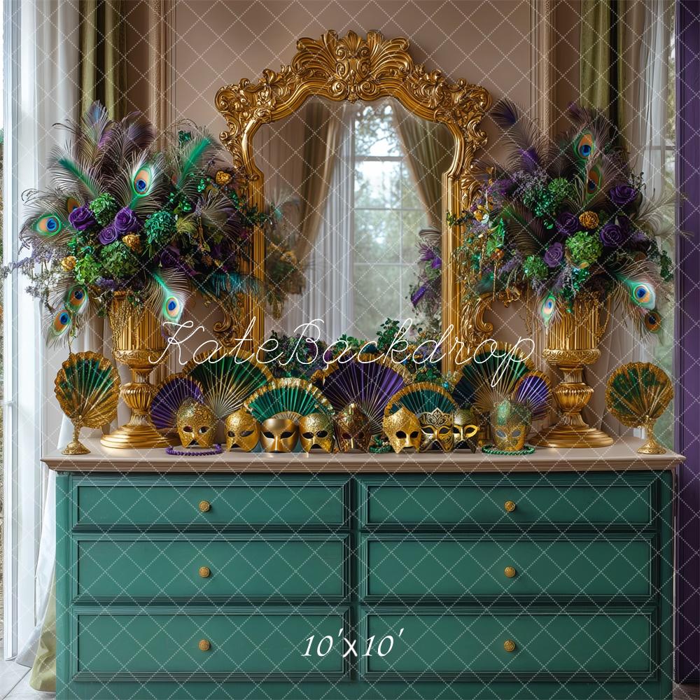 Kate Mardi Gras Dresser Peacock Masks Backdrop Designed by Mini MakeBelieve - Kate Backdrop AU