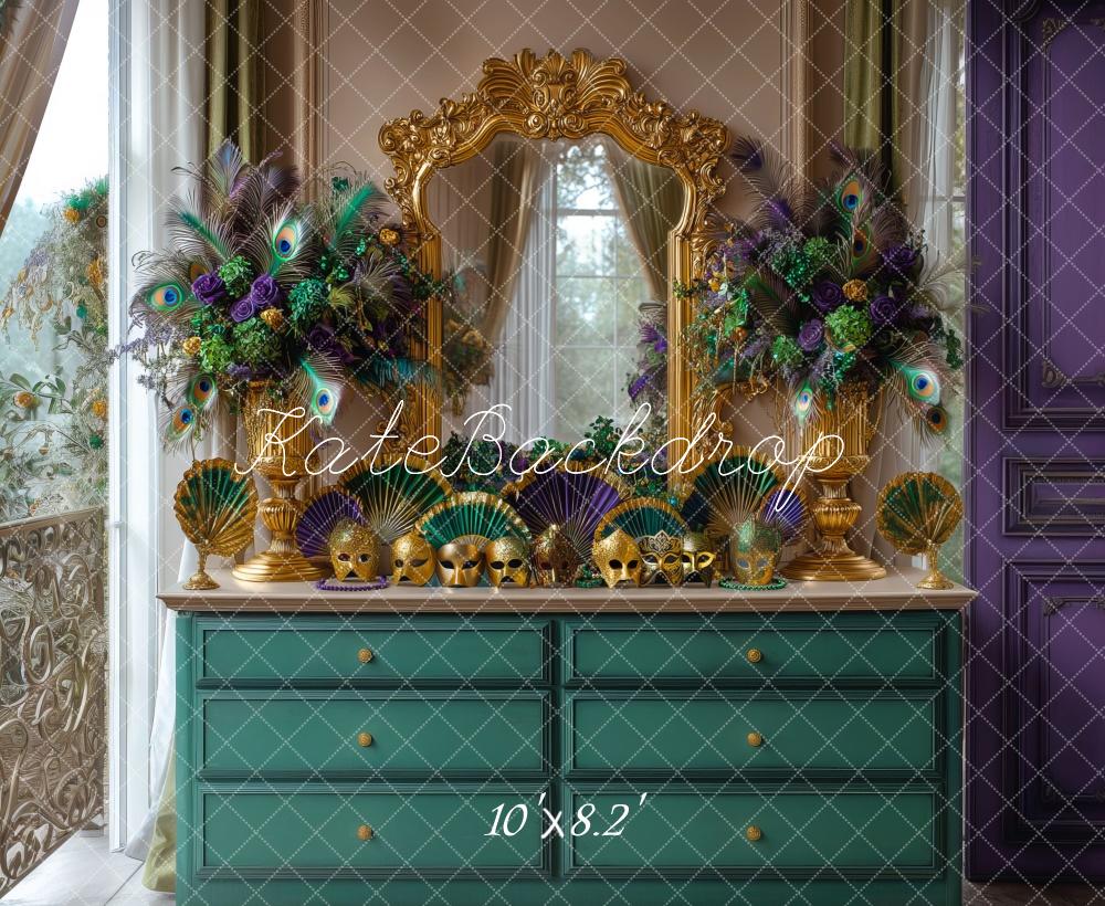 Kate Mardi Gras Dresser Peacock Masks Backdrop Designed by Mini MakeBelieve - Kate Backdrop AU