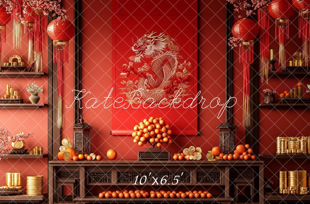 Kate Red Lantern Chinese Style Dragon Backdrop Designed by Mini MakeBelieve - Kate Backdrop AU