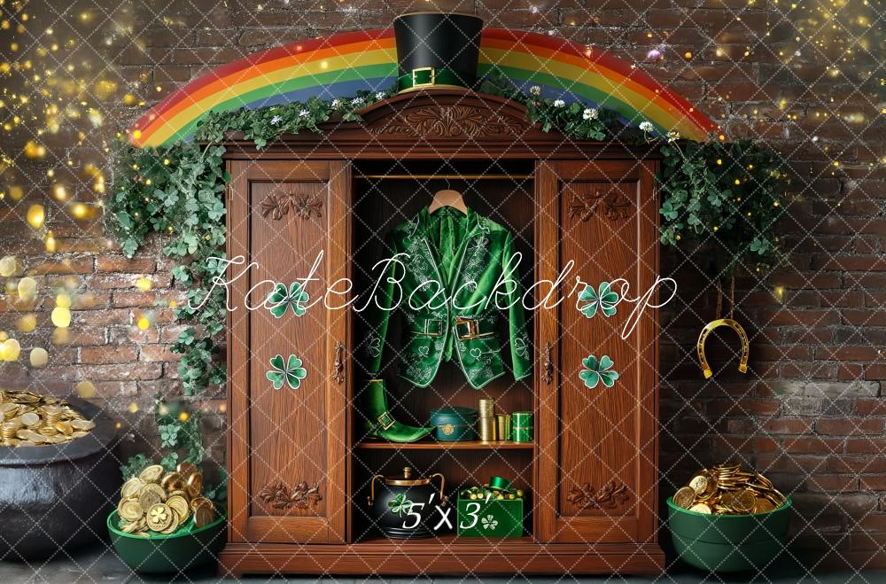 Kate St. Patrick's Day Backdrop Shamrock Leprechaun Rainbow Closet Designed by Mini MakeBelieve - Kate Backdrop AU