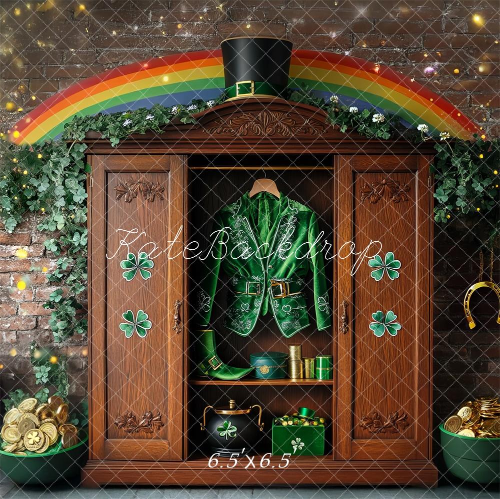 Kate St. Patrick's Day Backdrop Shamrock Leprechaun Rainbow Closet Designed by Mini MakeBelieve - Kate Backdrop AU