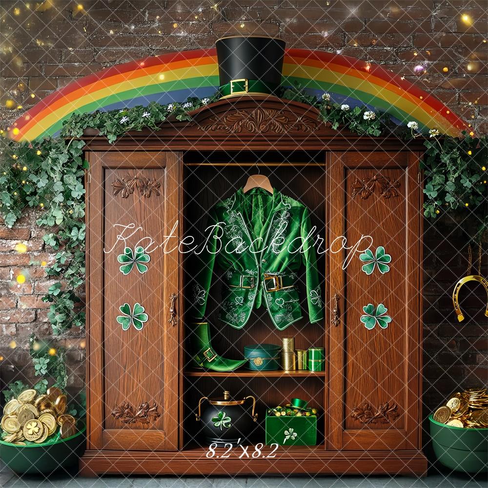 Kate St. Patrick's Day Backdrop Shamrock Leprechaun Rainbow Closet Designed by Mini MakeBelieve - Kate Backdrop AU