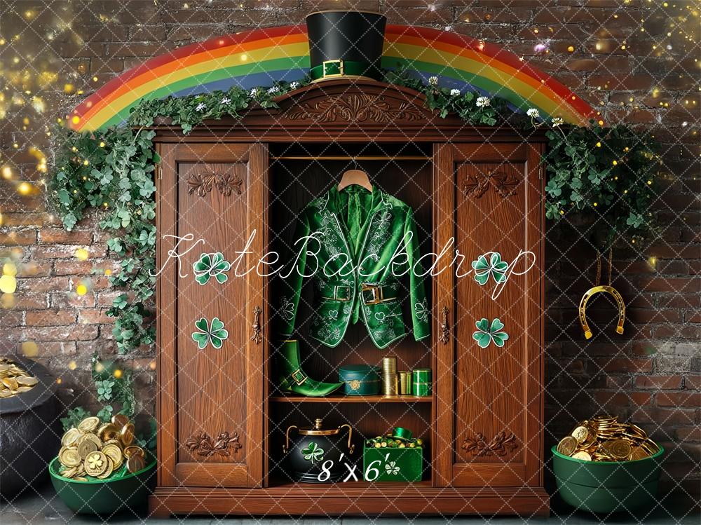 Kate St. Patrick's Day Backdrop Shamrock Leprechaun Rainbow Closet Designed by Mini MakeBelieve - Kate Backdrop AU