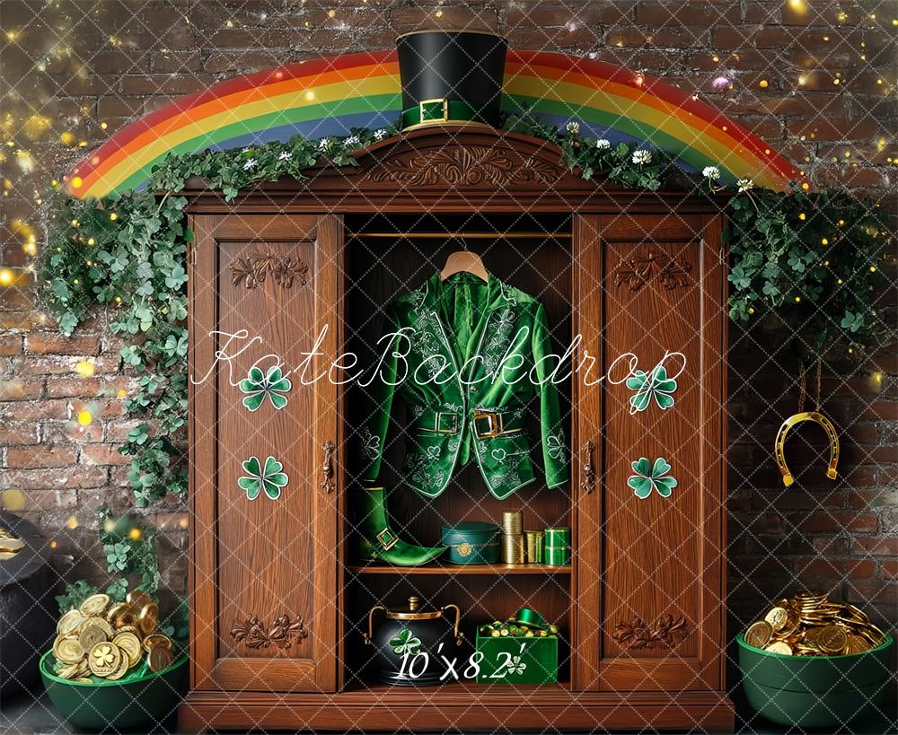 Kate St. Patrick's Day Backdrop Shamrock Leprechaun Rainbow Closet Designed by Mini MakeBelieve - Kate Backdrop AU
