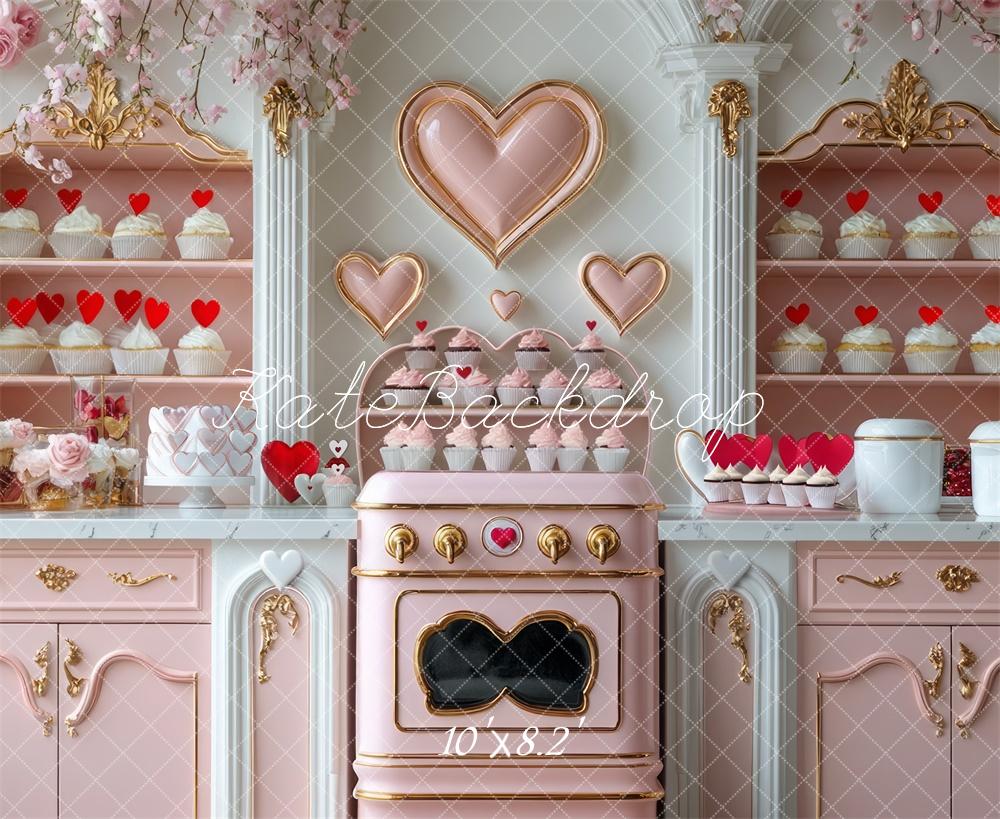 Kate Valentine's Heart Pink Kitchen Cupcake Backdrop Designed by Mini MakeBelieve - Kate Backdrop AU
