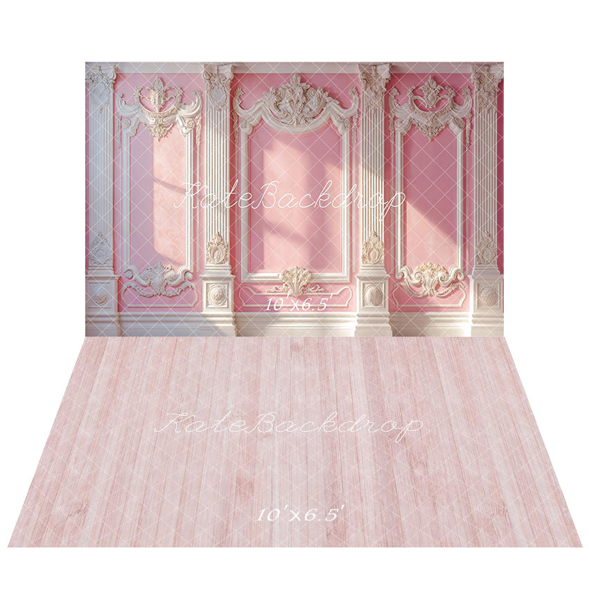Kate Elegant Pink Vintage Wall Sunlight Backdrop+Wood Texture Floor Backdrop - Kate Backdrop AU