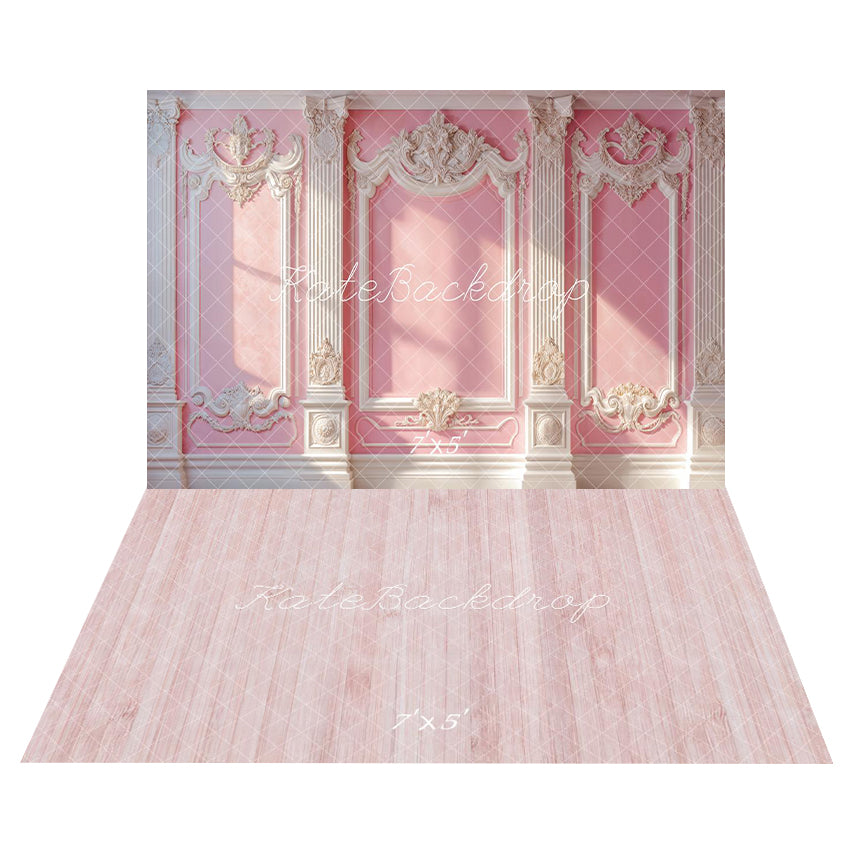Kate Elegant Pink Vintage Wall Sunlight Backdrop+Wood Texture Floor Backdrop - Kate Backdrop AU