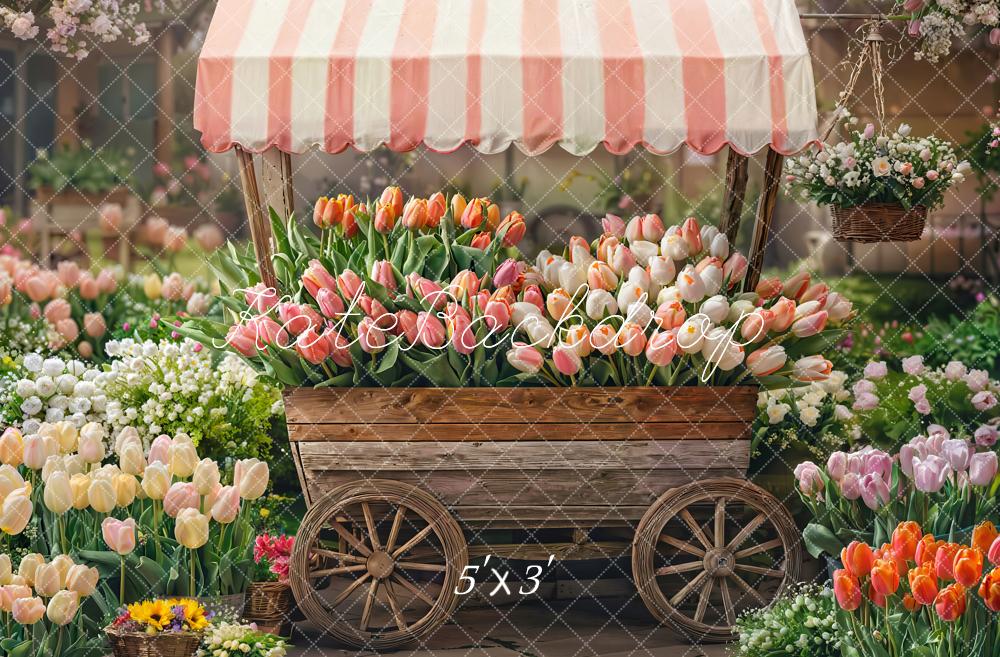 Kate Spring Flower Cart Tulips Garden Backdrop Designed by Emetselch - Kate Backdrop AU