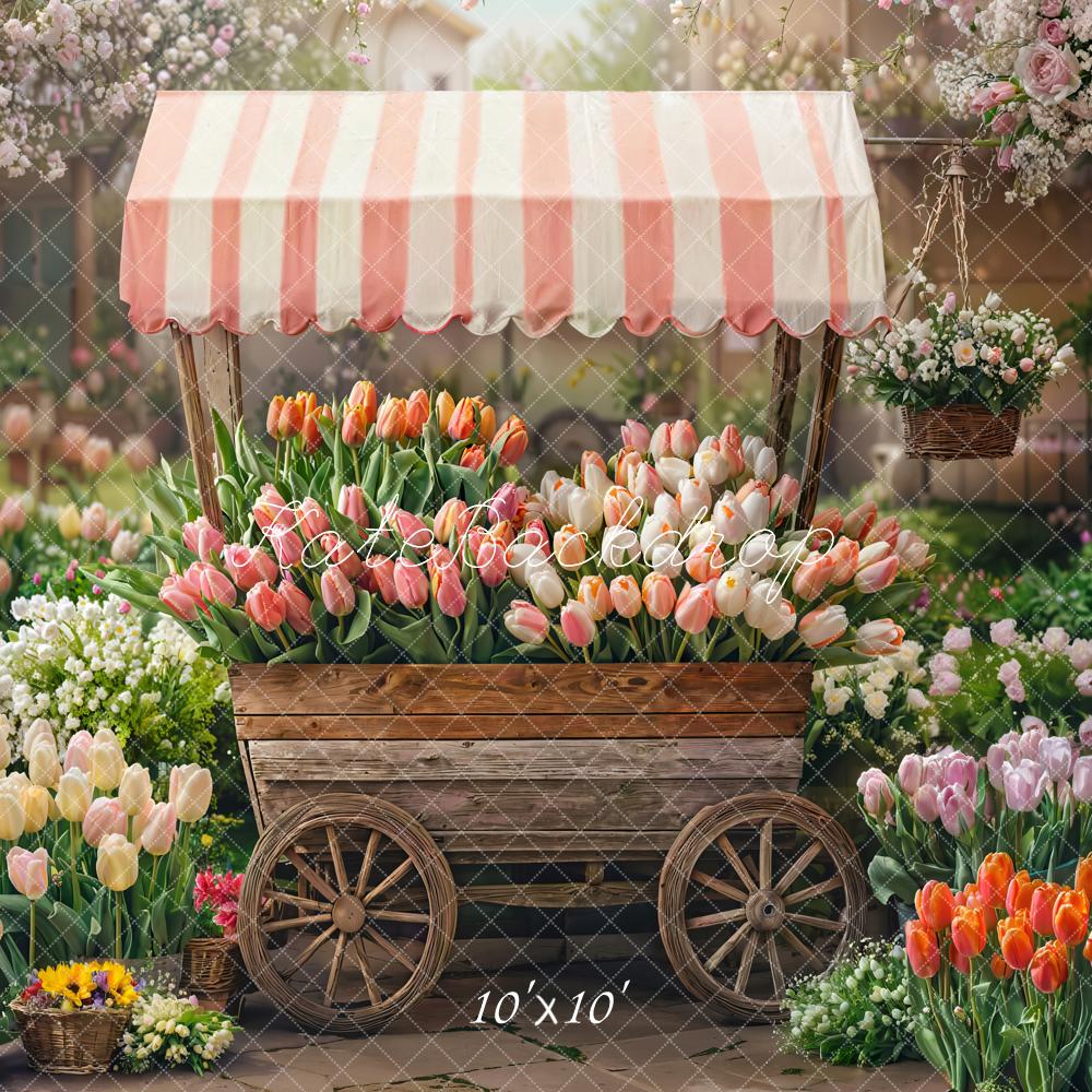 Kate Spring Flower Cart Tulips Garden Backdrop Designed by Emetselch - Kate Backdrop AU