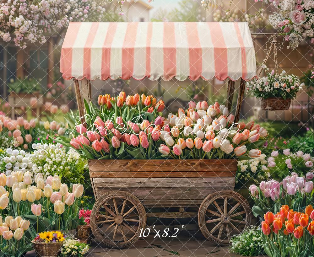 Kate Spring Flower Cart Tulips Garden Backdrop Designed by Emetselch - Kate Backdrop AU