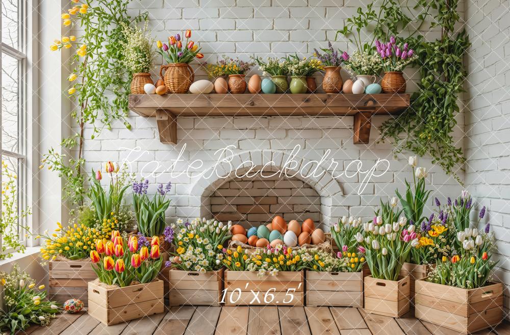 Kate Easter Floral Eggs Wooden Crates Backdrop Designed by Emetselch - Kate Backdrop AU