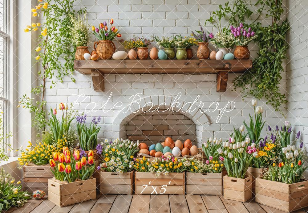 Kate Easter Floral Eggs Wooden Crates Backdrop Designed by Emetselch - Kate Backdrop AU