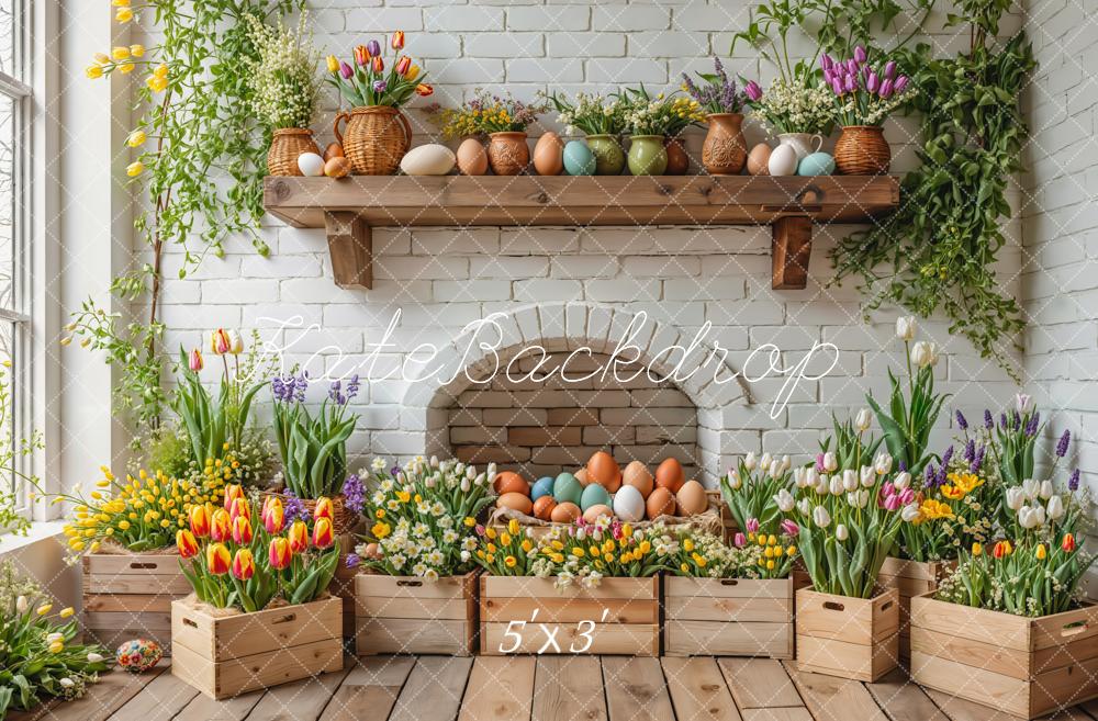 Kate Easter Floral Eggs Wooden Crates Backdrop Designed by Emetselch - Kate Backdrop AU
