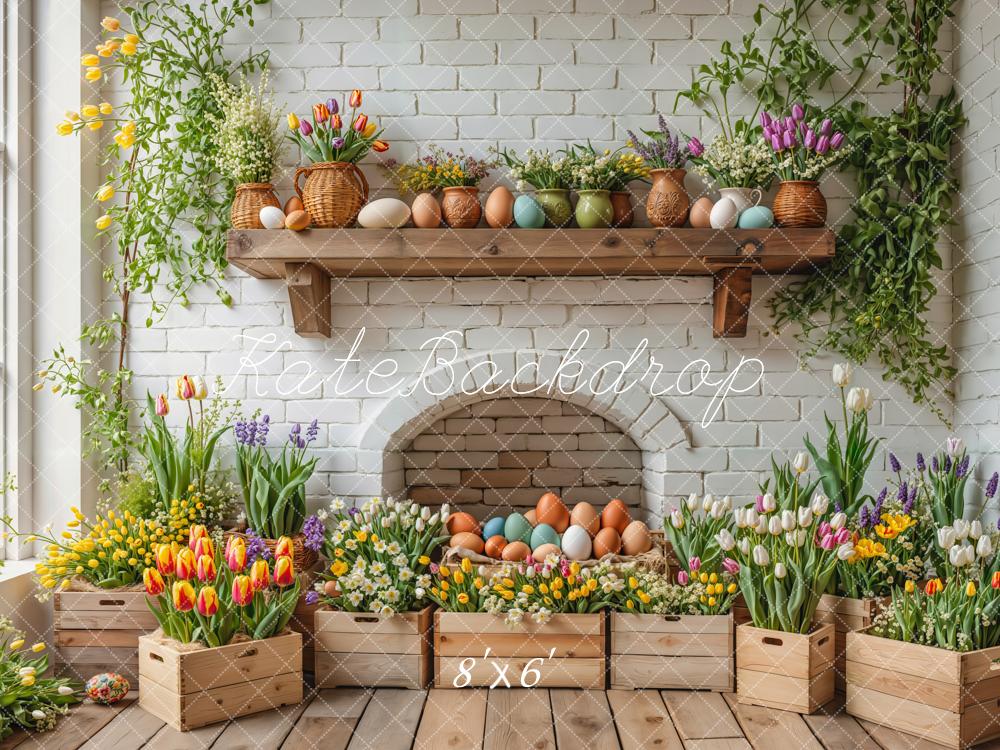 Kate Easter Floral Eggs Wooden Crates Backdrop Designed by Emetselch - Kate Backdrop AU
