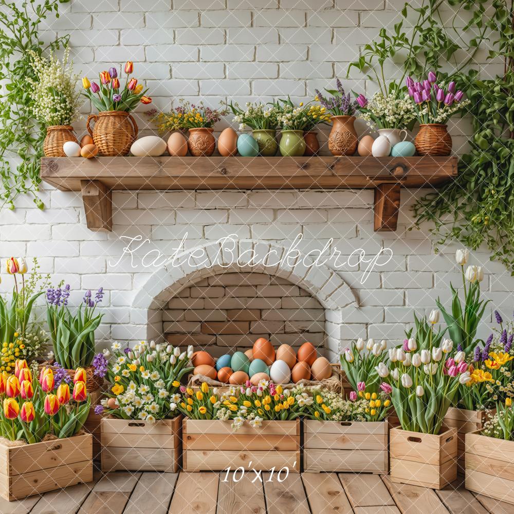 Kate Easter Floral Eggs Wooden Crates Backdrop Designed by Emetselch - Kate Backdrop AU