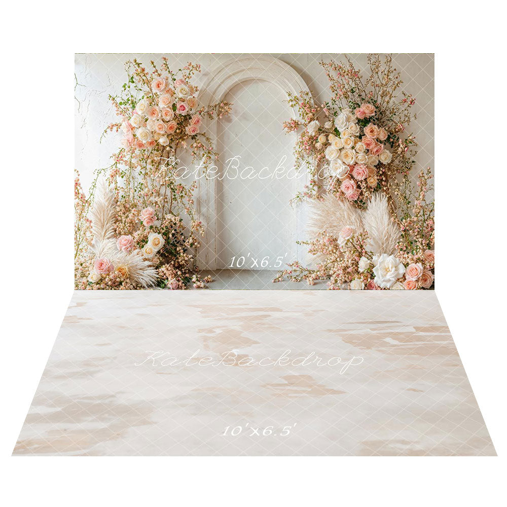 Kate Boho Floral Arch Wedding Backdrop+Abstract Texture Floor Backdrop - Kate Backdrop AU