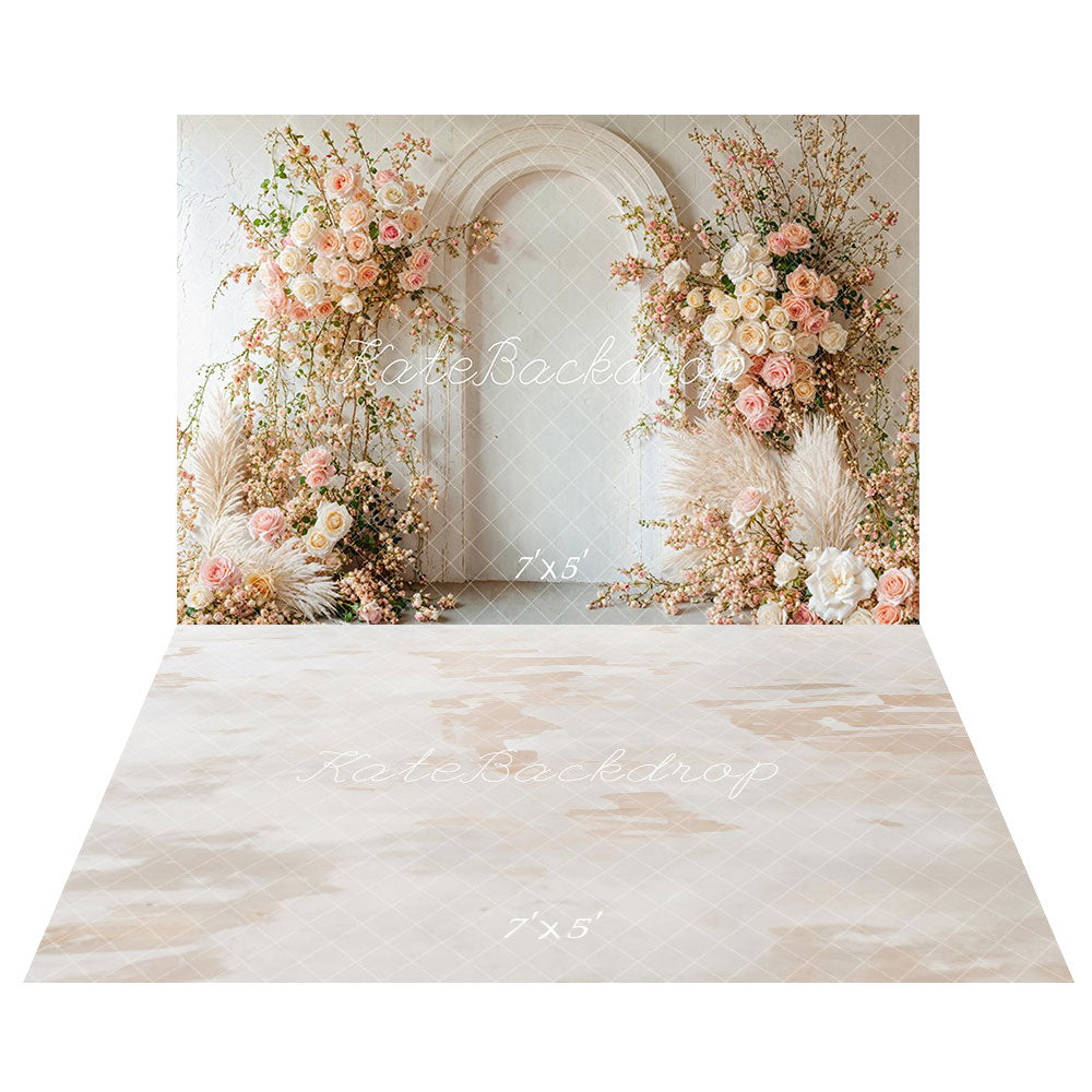 Kate Boho Floral Arch Wedding Backdrop+Abstract Texture Floor Backdrop - Kate Backdrop AU
