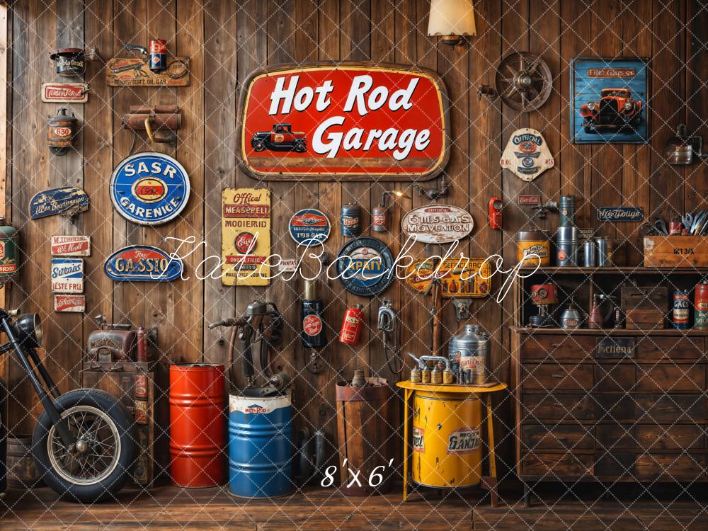 Kate Vintage Garage Wooden Wall Backdrop Designed by Emetselch