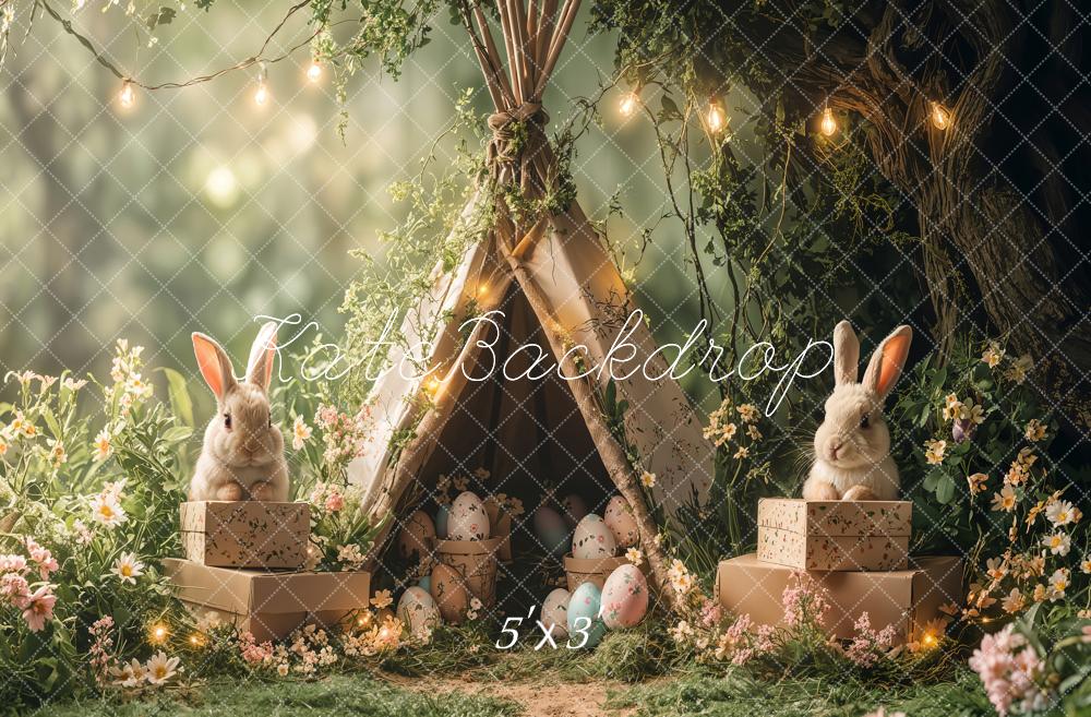 Kate Easter Bunny Tent Forest Lights Backdrop Designed by Emetselch - Kate Backdrop AU