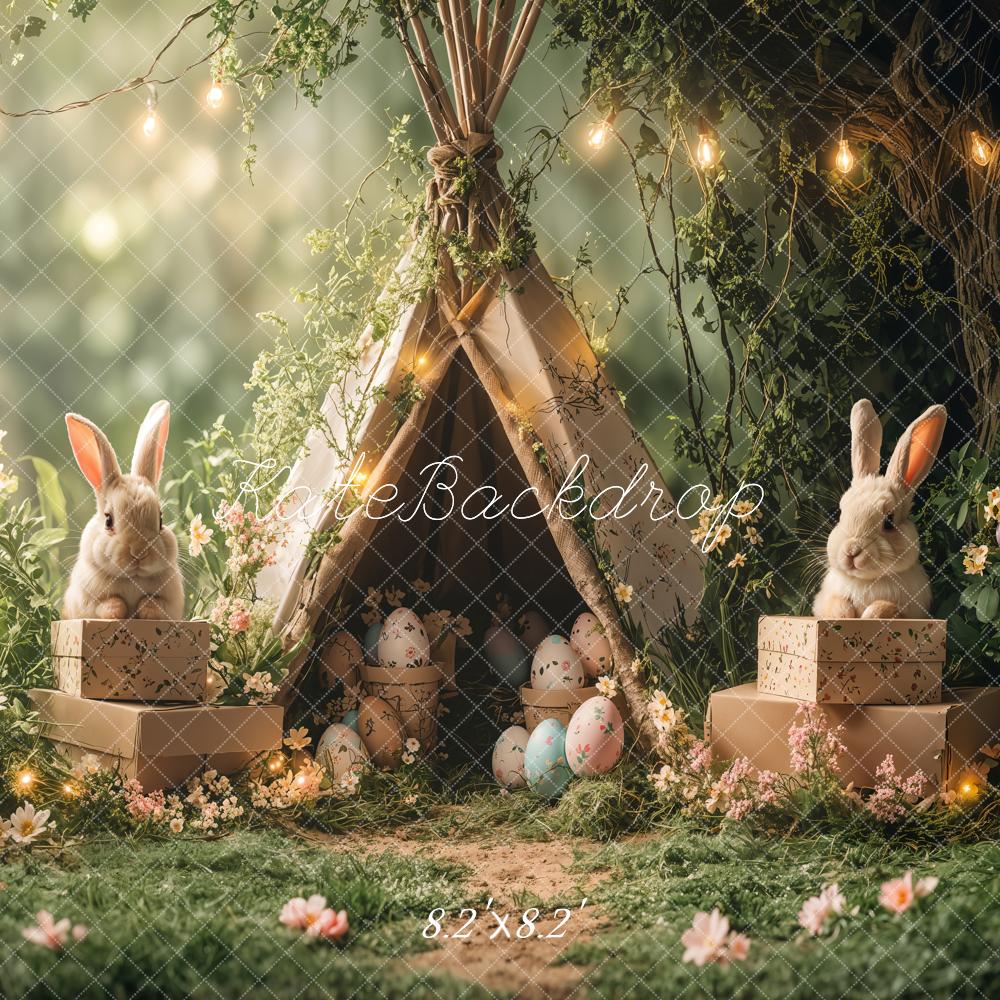 Kate Easter Bunny Tent Forest Lights Backdrop Designed by Emetselch - Kate Backdrop AU