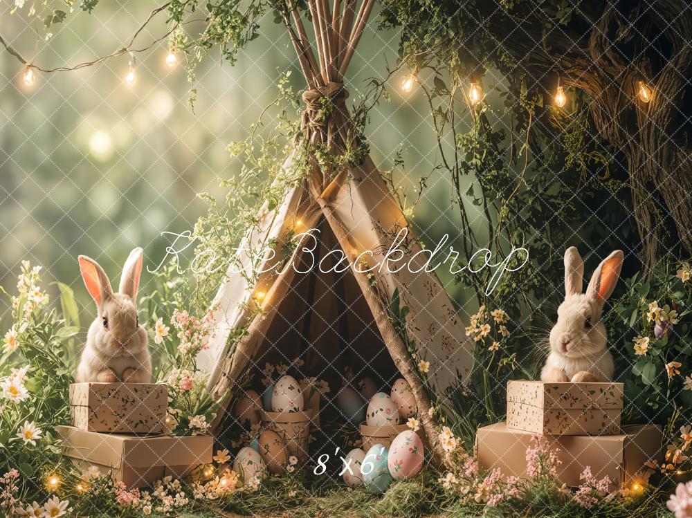 Kate Easter Bunny Tent Forest Lights Backdrop Designed by Emetselch - Kate Backdrop AU