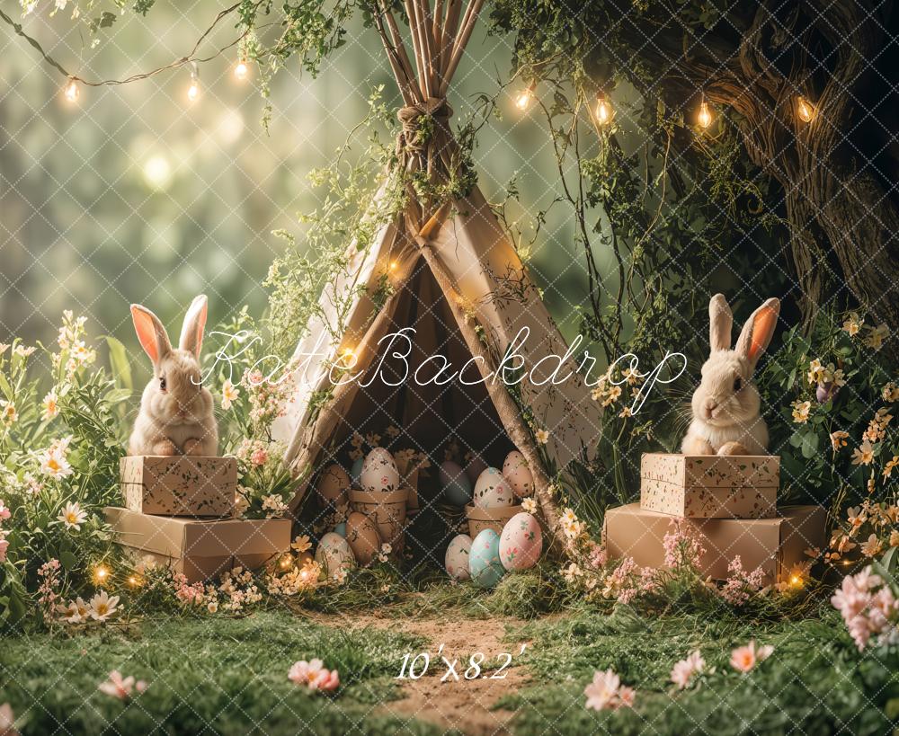 Kate Easter Bunny Tent Forest Lights Backdrop Designed by Emetselch - Kate Backdrop AU