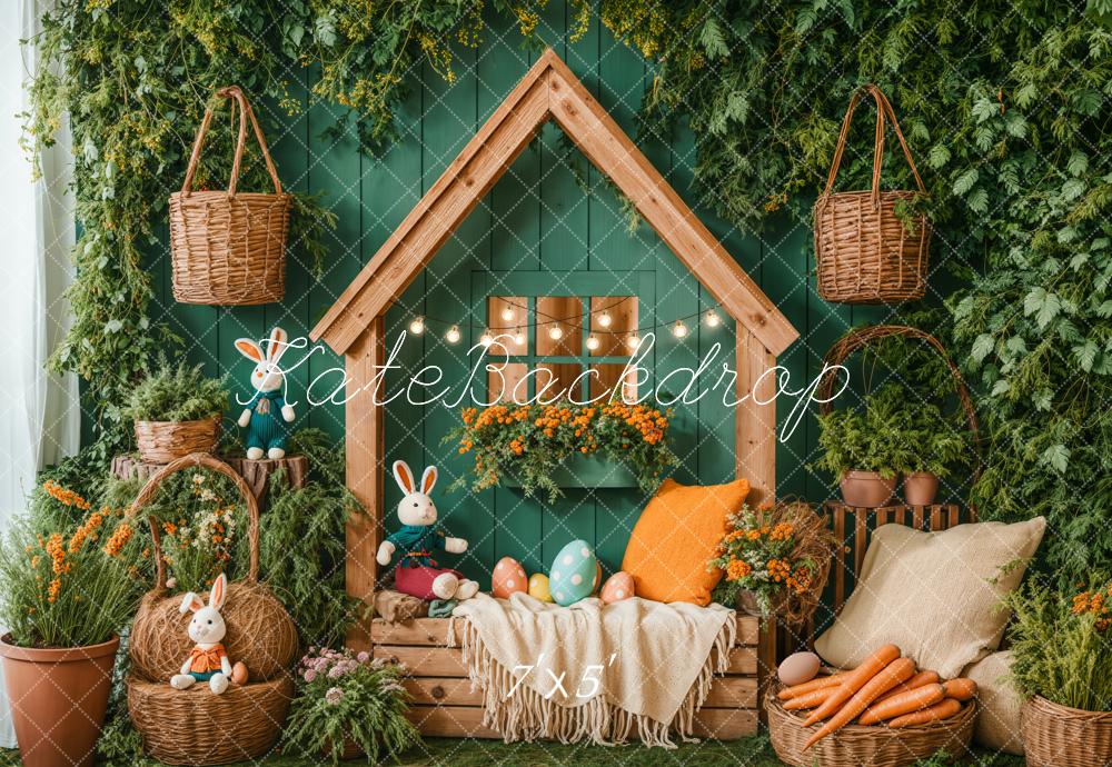 Kate Easter Backdrop Bunny House Basket Blanket Green Designed by Emetselch - Kate Backdrop AU